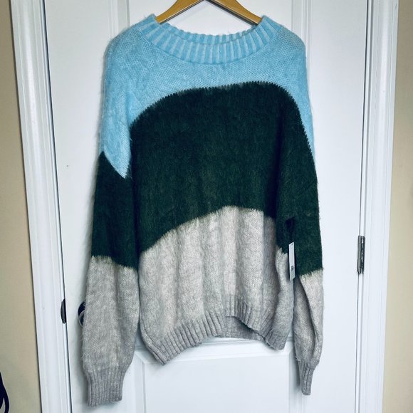 bp Sweaters - BP. Nordstrom Fuzzy Colorblock Crew Neck Long Sleeve Oversize Sweater